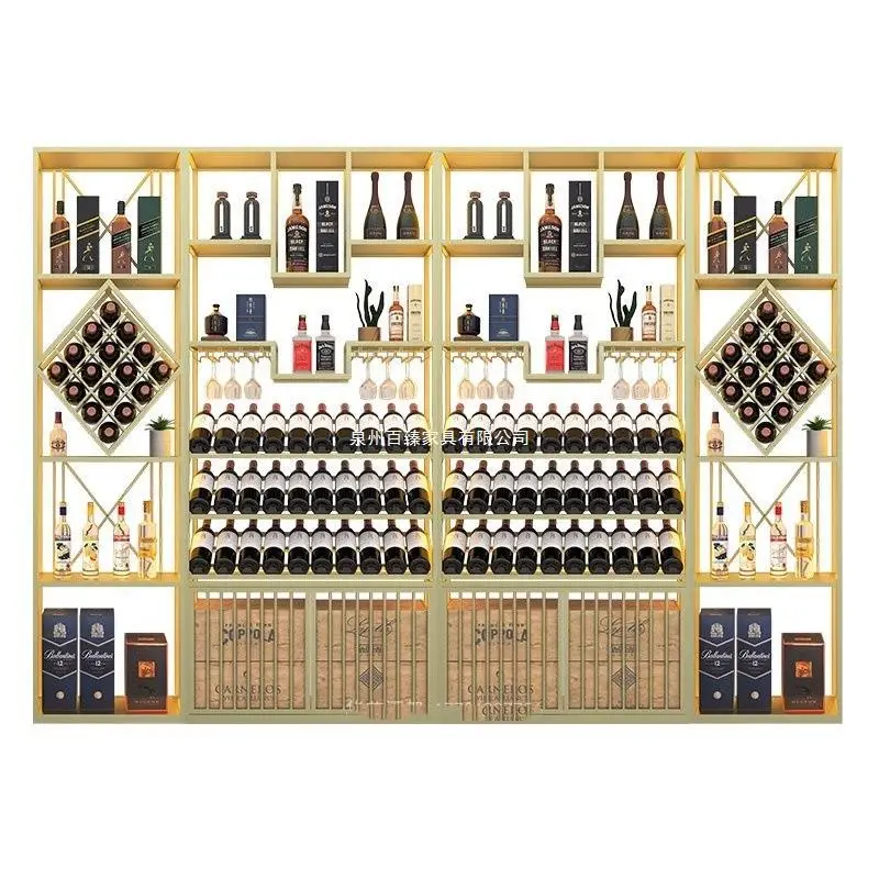 

Wine Rack Display Cabinet Wrought Iron Floor Luminous Shelf