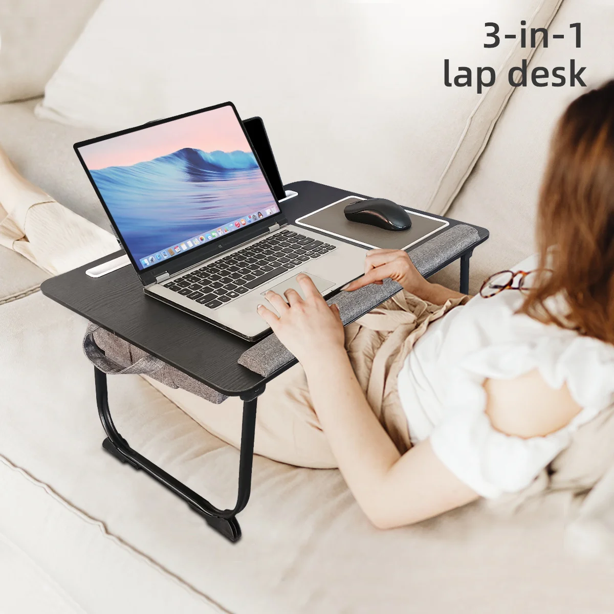 With Foldable Cushion Handle Slot And Mouse Pad Wooden Gaming Desk Mumucc Portable Bed Table For Laptop Folding
