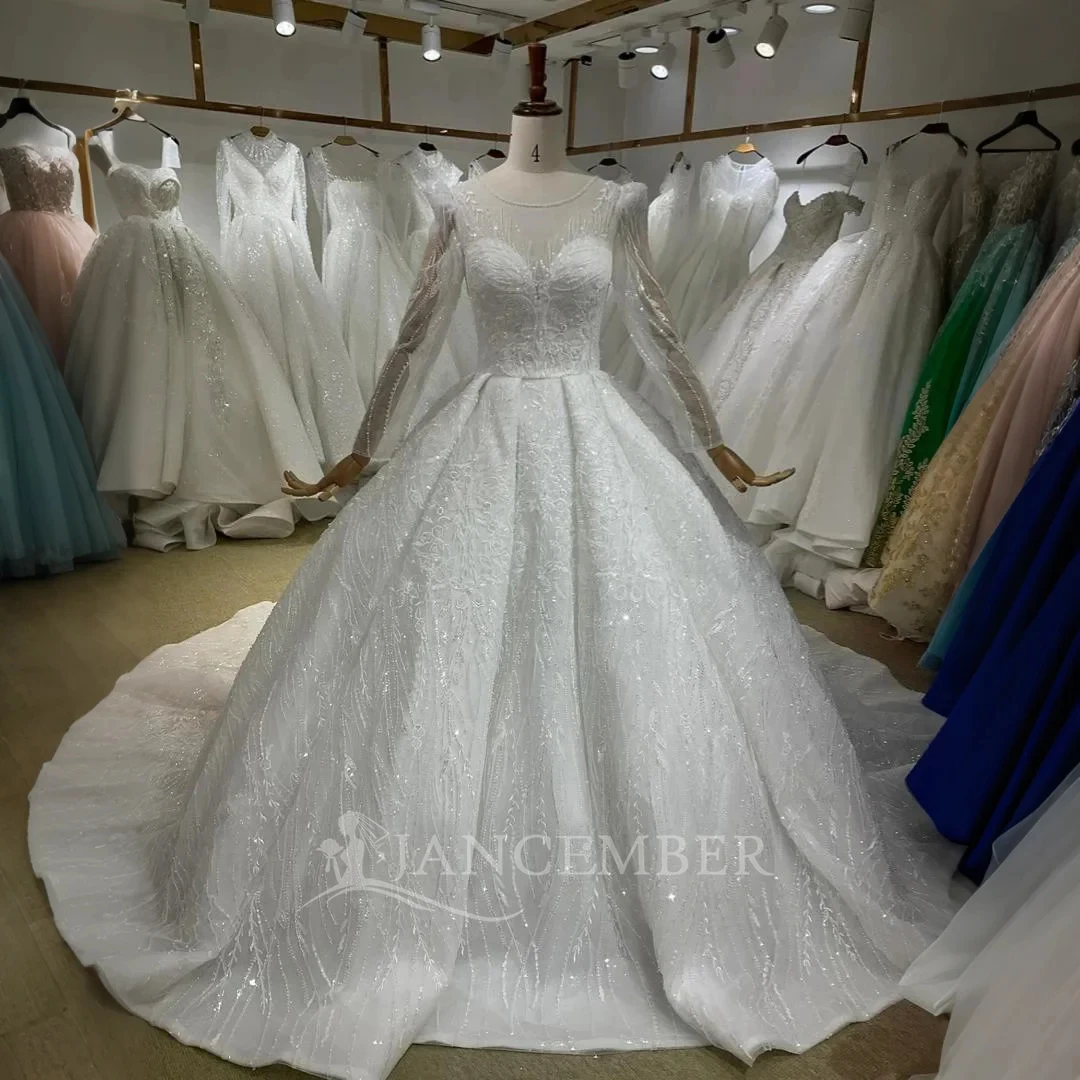 

Long Sleeves Wedding Dress 2025 O-Neck Customized Ball Gown Court Train Stylish Bridal Dresses Princess Vestido De Novia