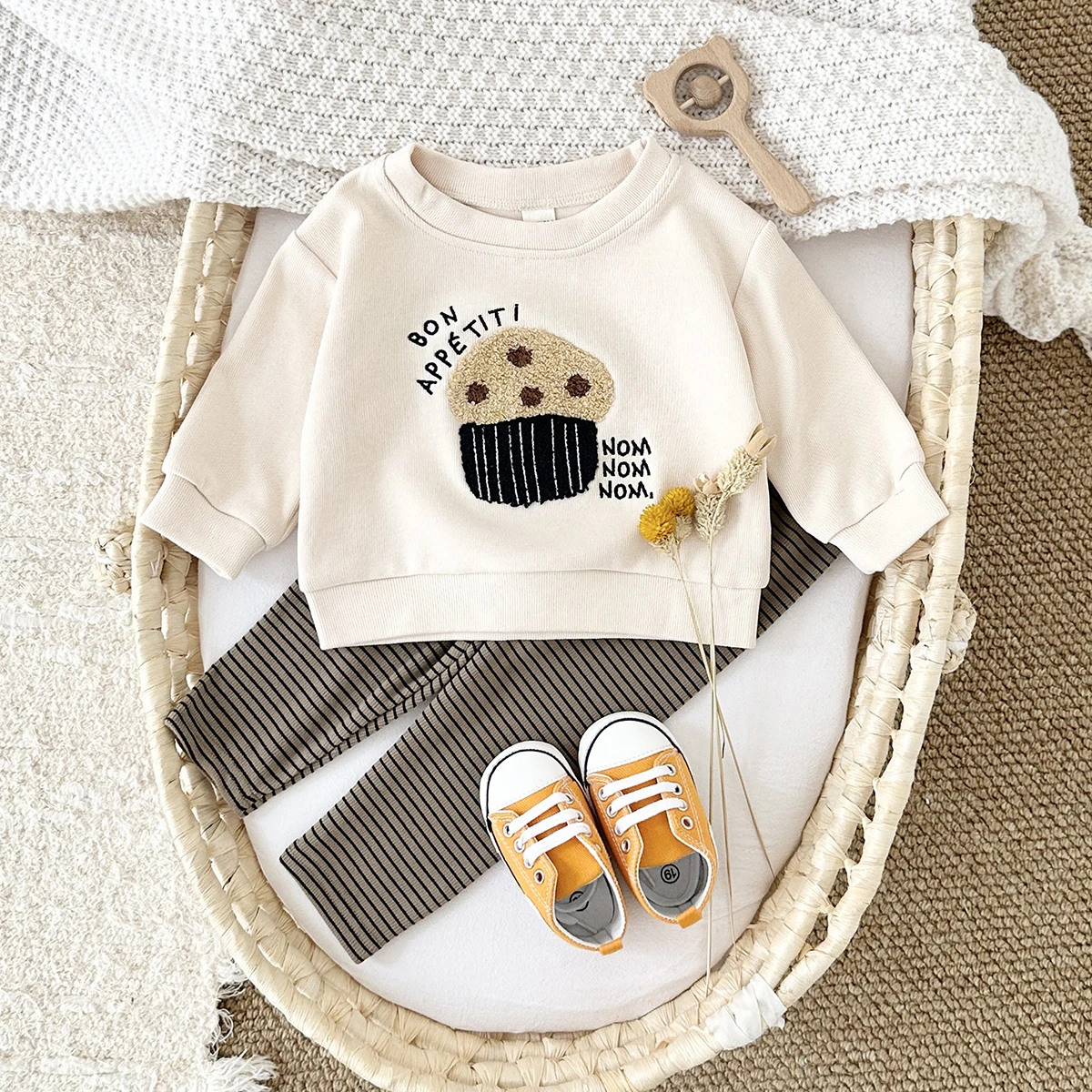 Baby Girls Clothing Thick Tracksuit Cute Popcorn Embroidery Toddler Top+Pants 2Pcs Long Sleeves New Kids Clothes Set Winter