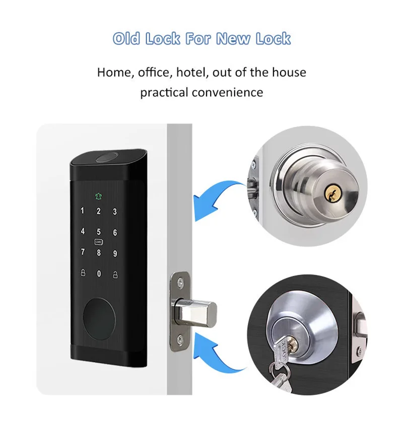 Factory Tuya TTlock WiFi Smart Door Lock Fingerprint & RFID CARD Access Digital Password Code for American Standard Wood Door