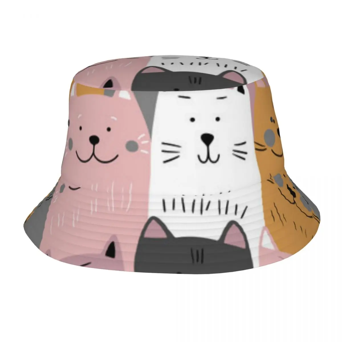 Bucket Bob Cap Hip Hop Gorros Cute Kitten Scandy Cats Panama Cap Beach Sun Fishing Hat