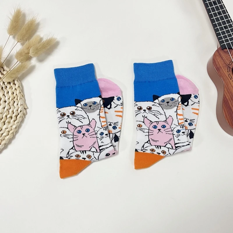 1 Pair Creative Cute Cartoon Cat Pattern Socks, Comfy Breathable Mid Tube Women Socks Perfect For All Seasons