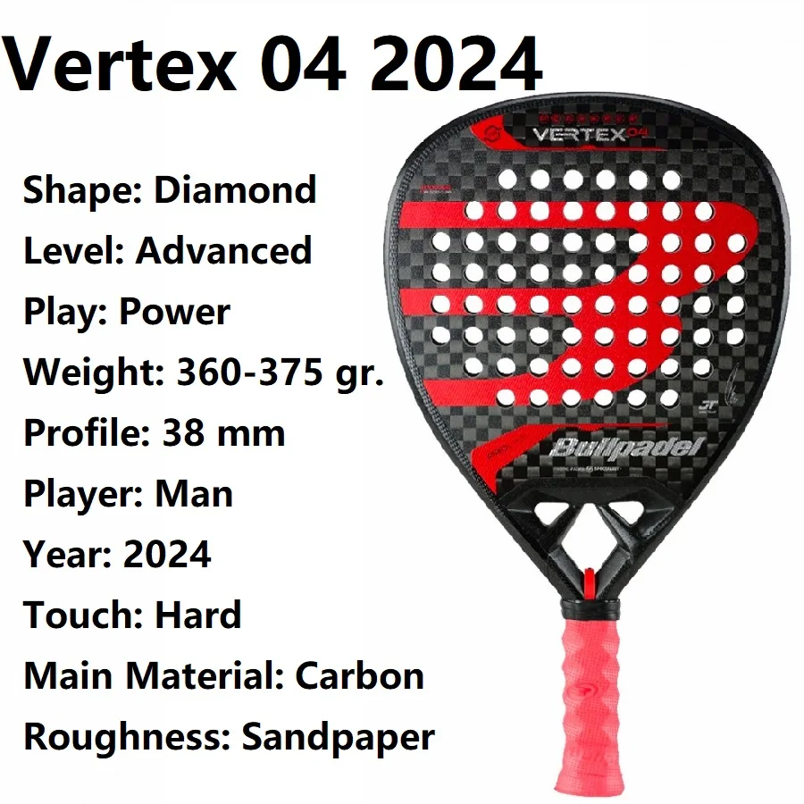 Bullpadel 2024 Pala Padel Paddle Tennis Racket, Soft Face Carbon Fiber, Soft EVA Face Sports Racquet, Outdoor Equipment