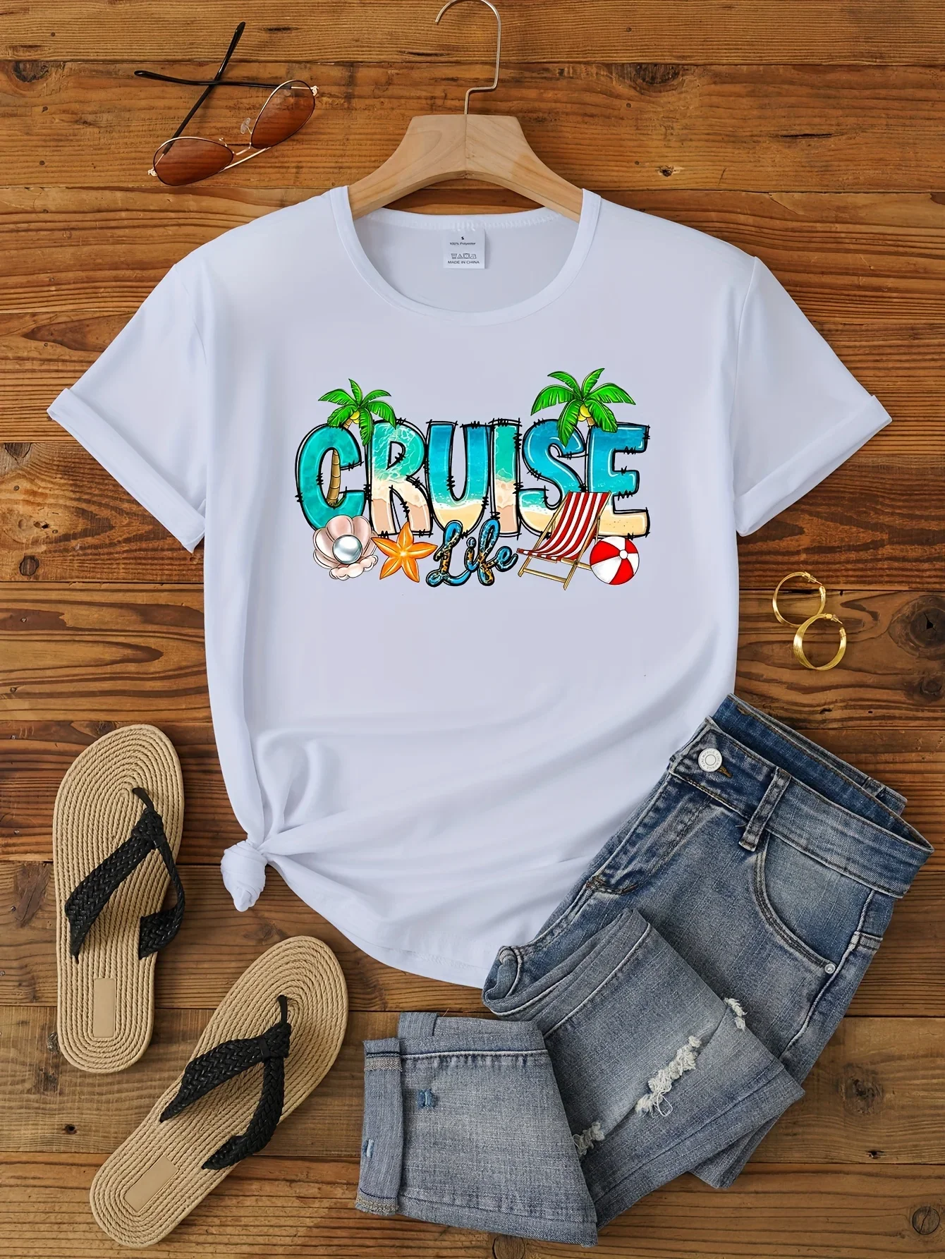 Cruise Life Print T-shirtShort Sleeve Crew Neck Casual Top For Summer & Spring Women\'s Clothing women t shirt