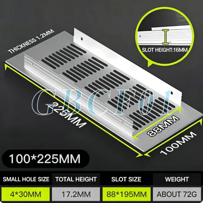 Width 50 60mm Silver Alloy Breathable Mesh Rectangular Flat Ventilation air Vent cabinet, Wardrobe  Decorative Air vent Grille