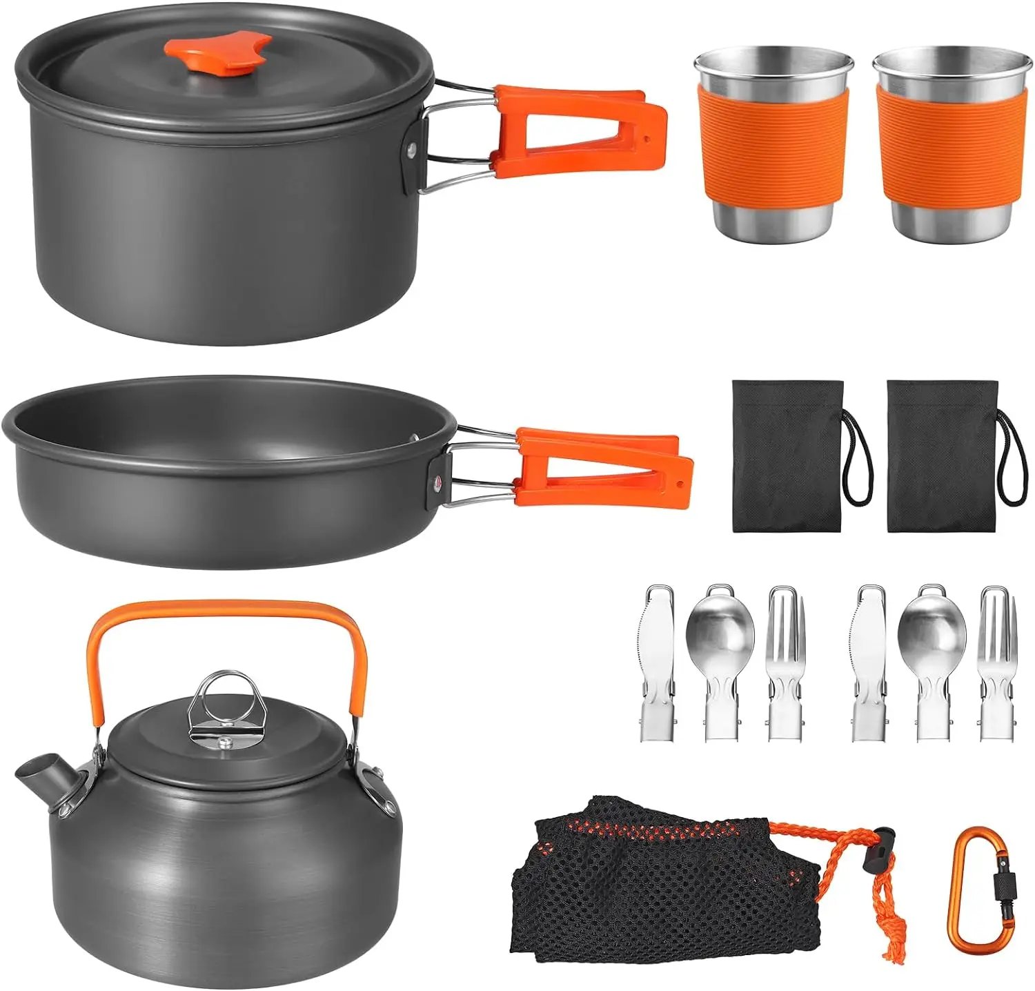 

17piece camping non-stick lightweight, stainless steel cup, folding fork knife spoon, backpacking, outdoor cooking and picnics