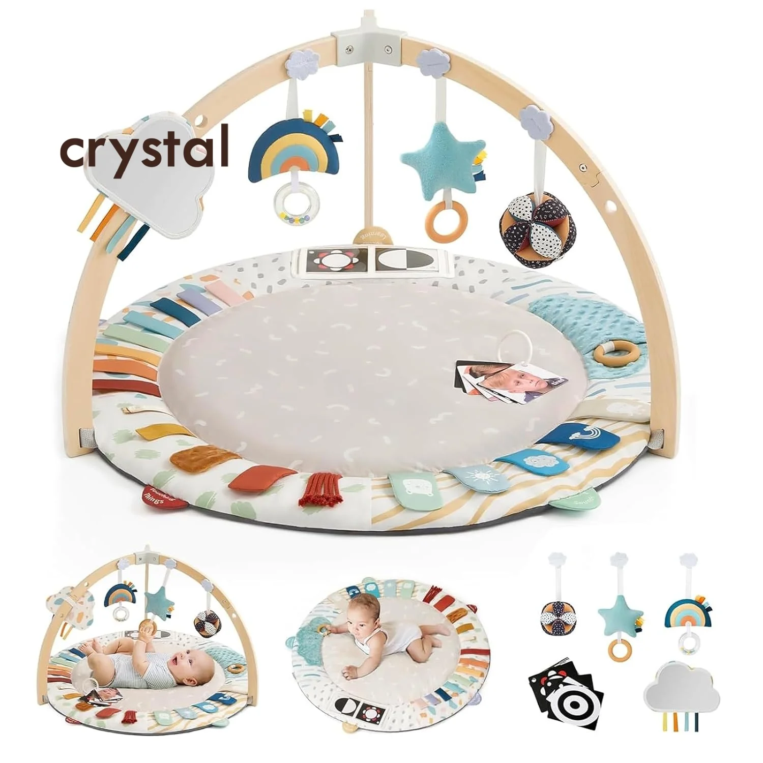 Crystal Montessori Educational Sensory Hanging Toys Wooden Activity Gym for Newborns