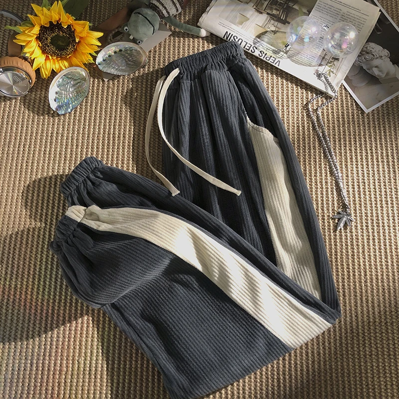

Men's Loose Fit Sports Corduroy Pants Autumn Season Trendy Brand Retro Color Blo Casual Label Embroidered Long Trousers
