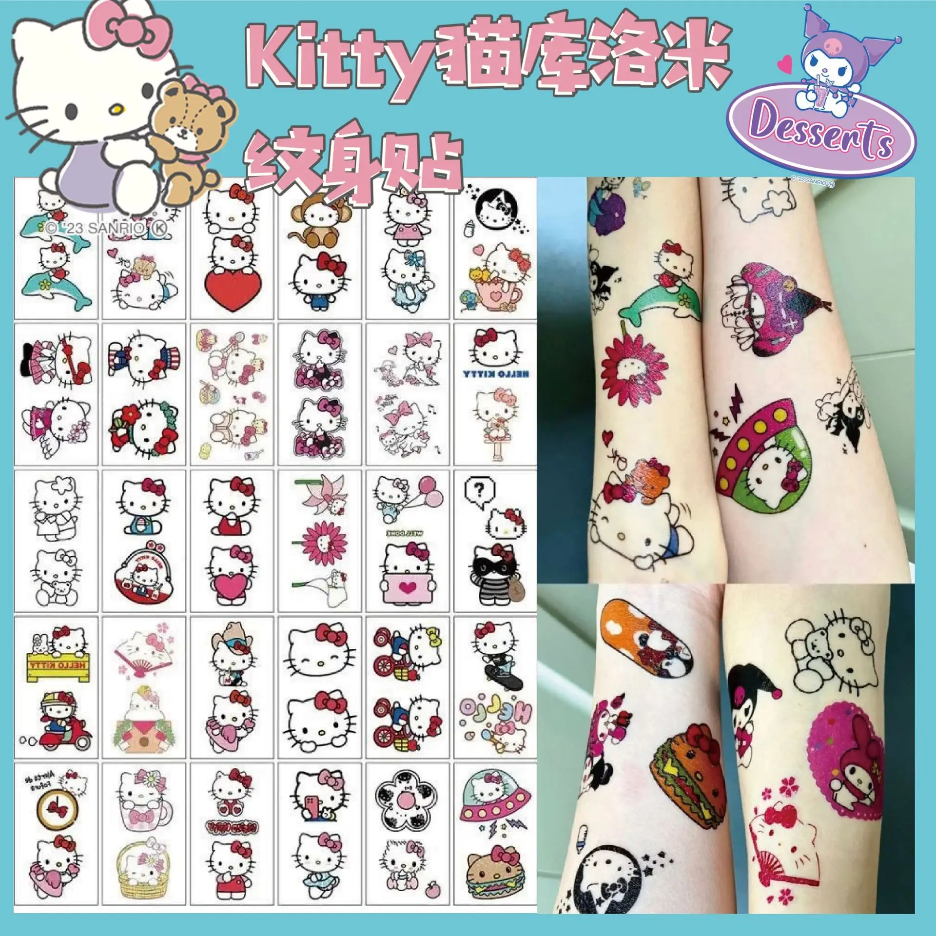 Sanrio Hello Kitty Tattoo Stickers Cute Cartoon Anime Decoration Birthday Fashion Accessory Party Supplies for Kids Toy Gifts