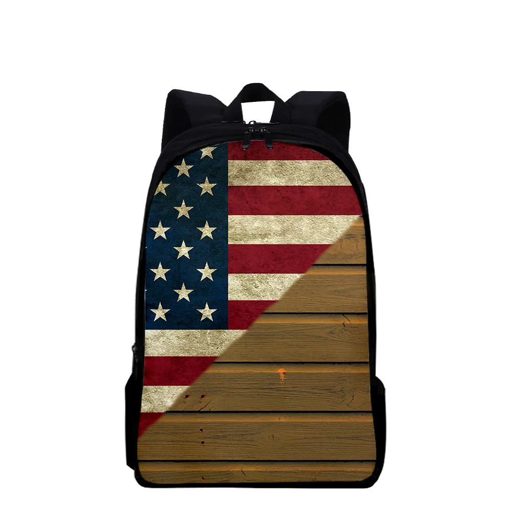 Tas punggung Laptop motif bintang dan garis-garis, tas ransel buku untuk remaja laki-laki perempuan Retro Amerika