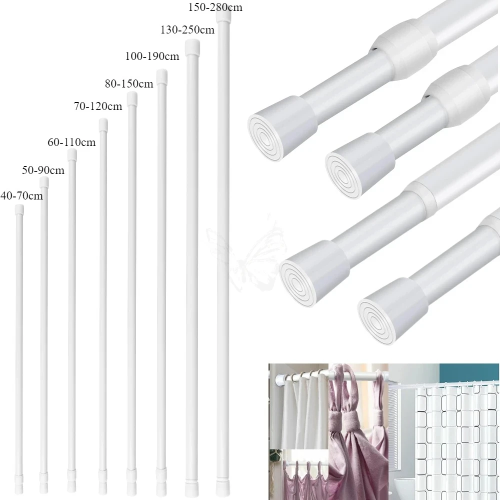 Spring Tension Curtain Rods Durable Adjustable Length Hanging Extendable Telescopic Poles for Bathroom Kitchen Cupboard No Drill