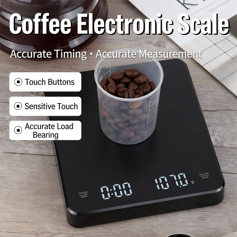 USB Digital Coffee Scale Rechargeable LED Screen 0.1g High Accuracy Kitchen Espresso Brewing Measuring Timer Scale