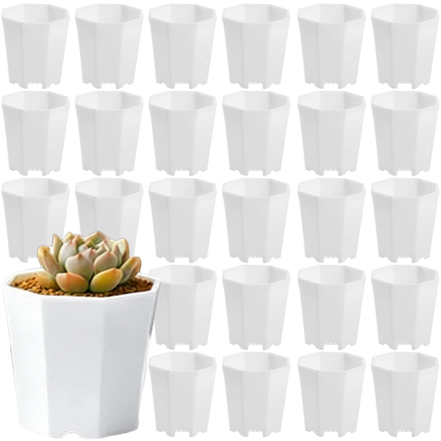 27pcs 7cm Octagonal White Mini Plant Nursery Pots - Durable Succulent Flowerpots for Balcony, Office Tabletop Plant Decoration