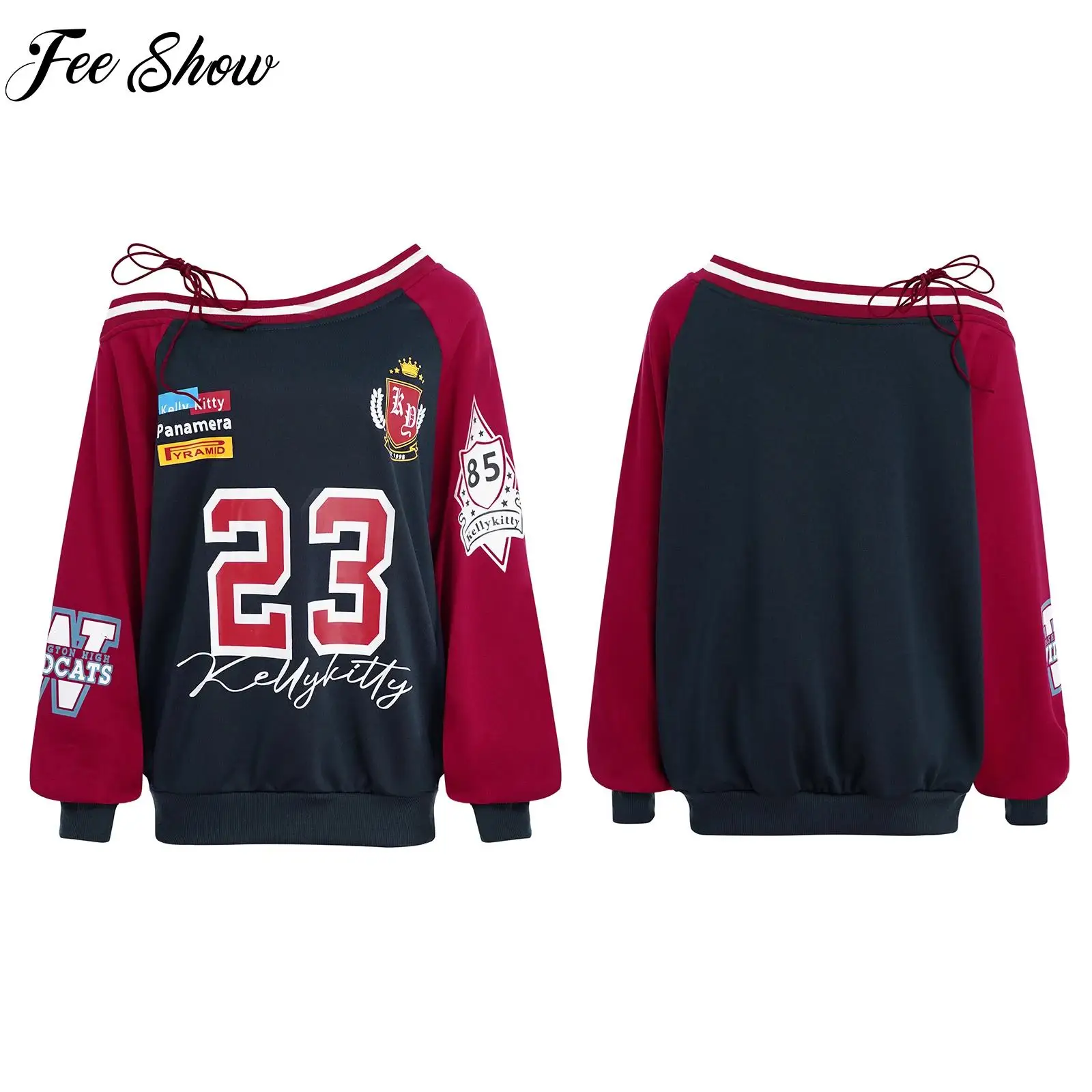 

Женская повседневная толстовка с графическим принтом, длинным рукавом, открытыми плечами и шнуровкой, пуловер для уличных мероприятий и музыкальных фестивалей