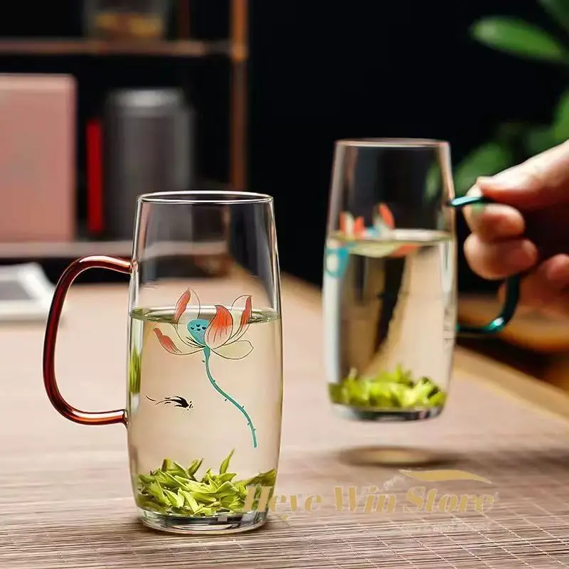 

Красочная основа, чашка для зеленого чая, утолщенная чашка из боросиликатного стекла, чашка для питья с ручкой, офисный чай, зеленый чай, стаканы