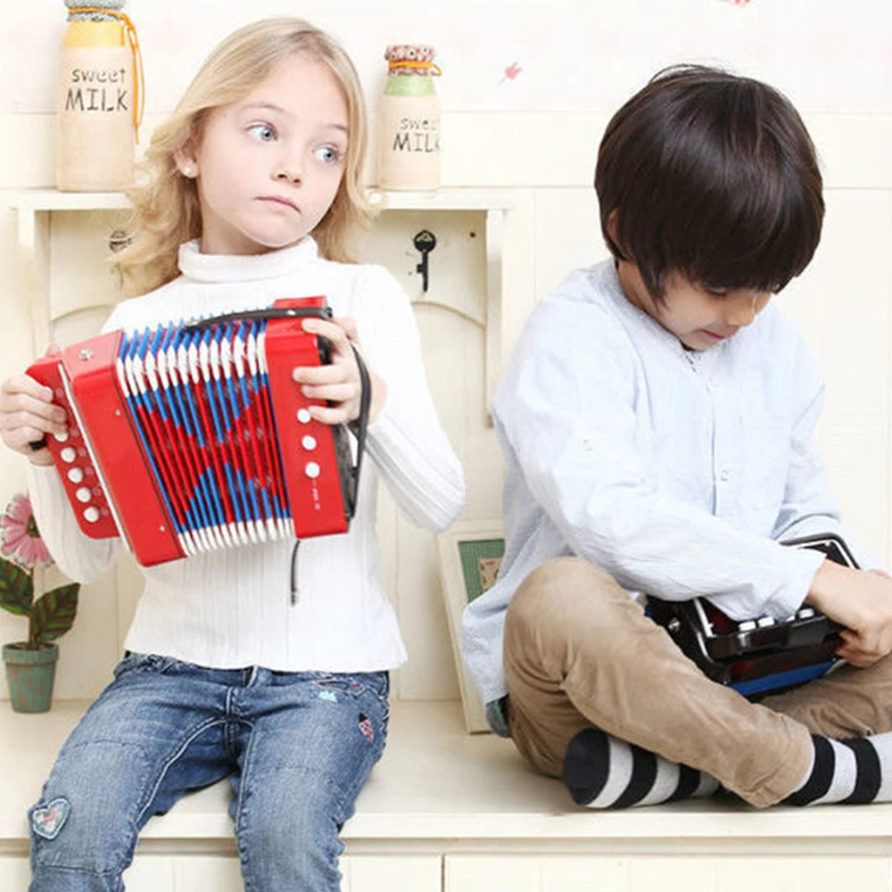 KKMOON Kids Accordion لعبة صغيرة الآلات الموسيقية 7 مفاتيح زر وردي وردي أحمر أبيض للأطفال الصغار المبتدئين