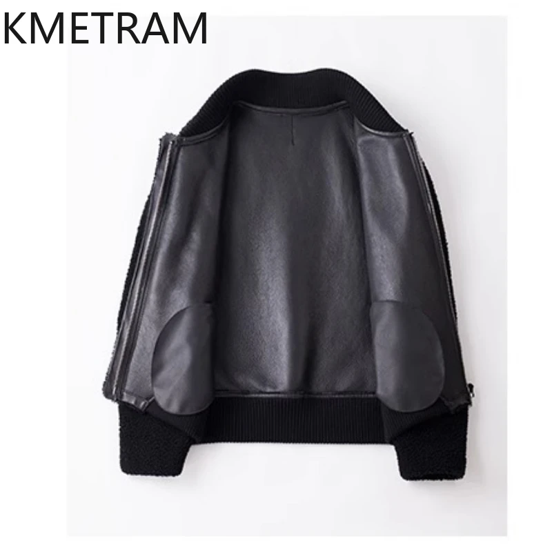 Damska kurtka z prawdziwego futra z naturalnej wełny merino, dwustronna, czarna, krótka, zimowa odzież damska 2025 abrigos