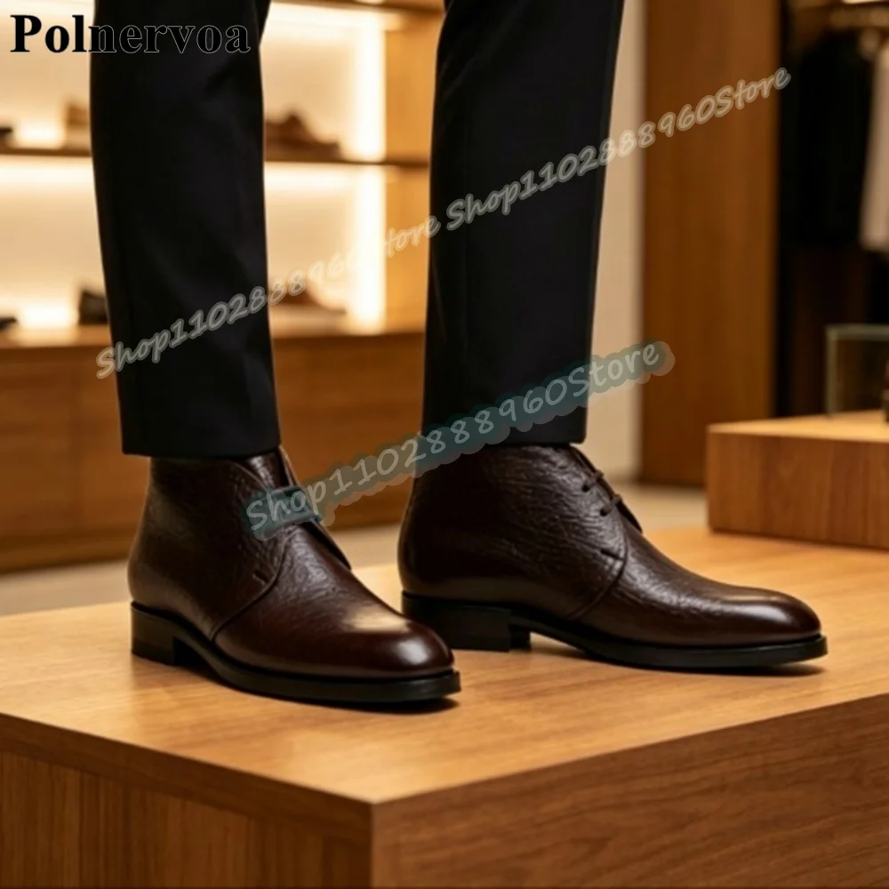 

Business Chocolate Color Leather Cross Tied Men Pumps Flats Dress Shoes For Men Slip On Banquet Catwalk 2026 Fashion Men Shoes