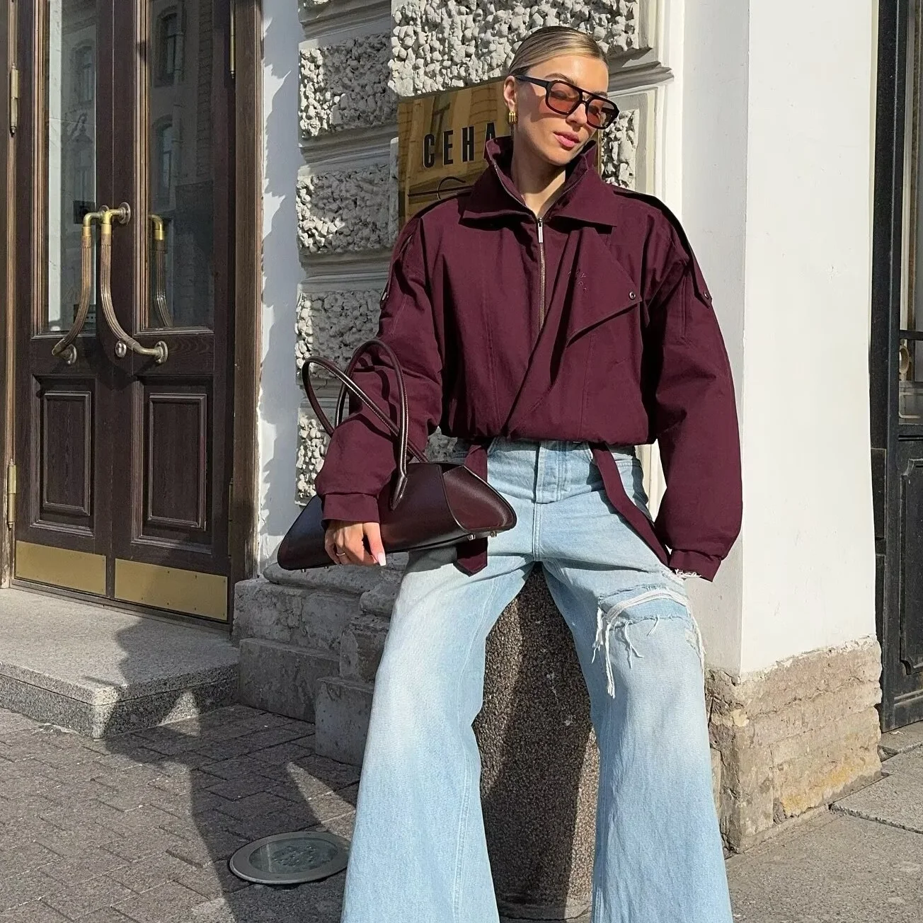

Double Collar Zipper Bomber Jacket Women Autumn Winter Clothes 2025 Loose Jackets Coat Female Fashion Casual Outerwear Outfits