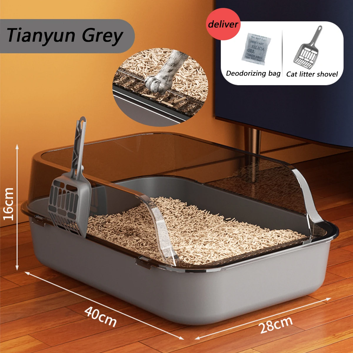 Cat Litter Box Thickening Kitty Sandbox Semi-enclosed High Side Splashproof Pet Bedpans with Litter Scoop Cleaning Cat Supplies