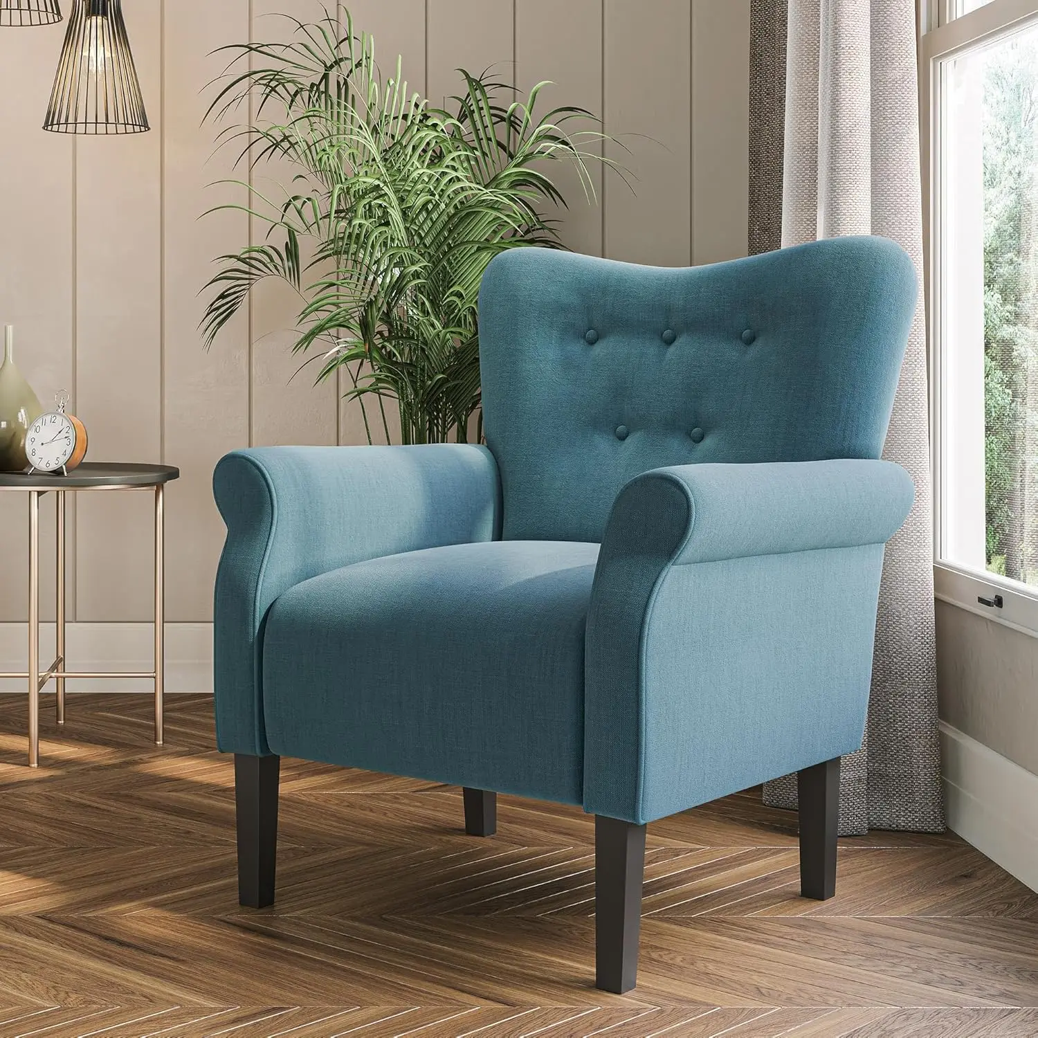 BELLEZE Modern Accent Chair for Living Room, High Back Armchair with Wooden Legs, Upholstered Wingback Side Chair Padded