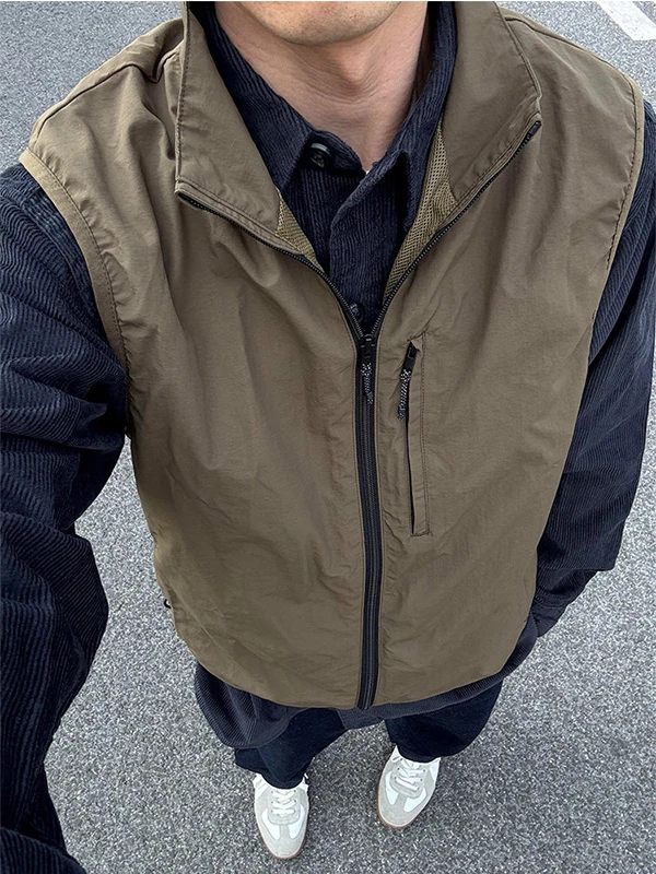 

Loose Fit Hiking Jacket Men's Autumn Three-Proof Stand Collar Vest Quick Dry Zipper Style Casual American Style Jacket