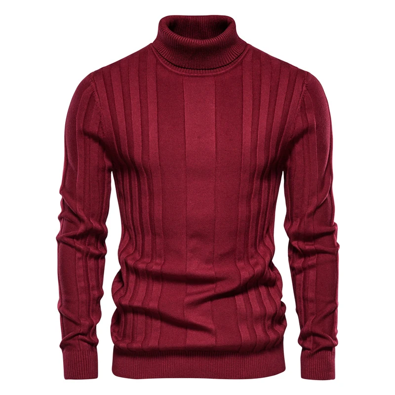 Lässige Roll kragen pullover schlanke Pullover Herren Herbst Winter warme Strick pullover Tops Mode strukturierte einfarbige Langarm pullover