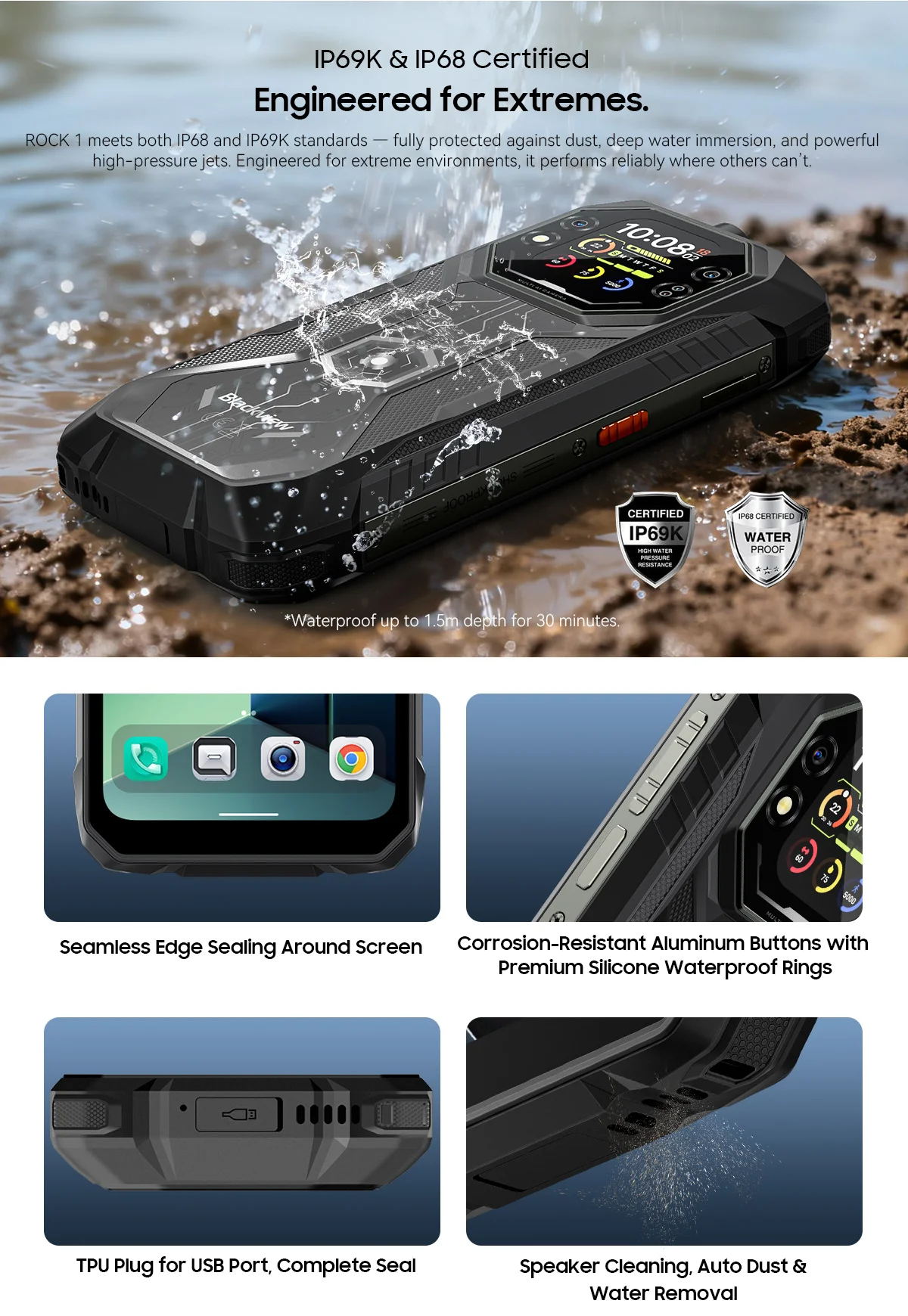 Blackview ROCK 1 AI Rugged Smartphone 6.56-inch 90Hz Display 256GB MediaTek Helio G81 4G Android 16 NFC Torch 15000mAh/33W