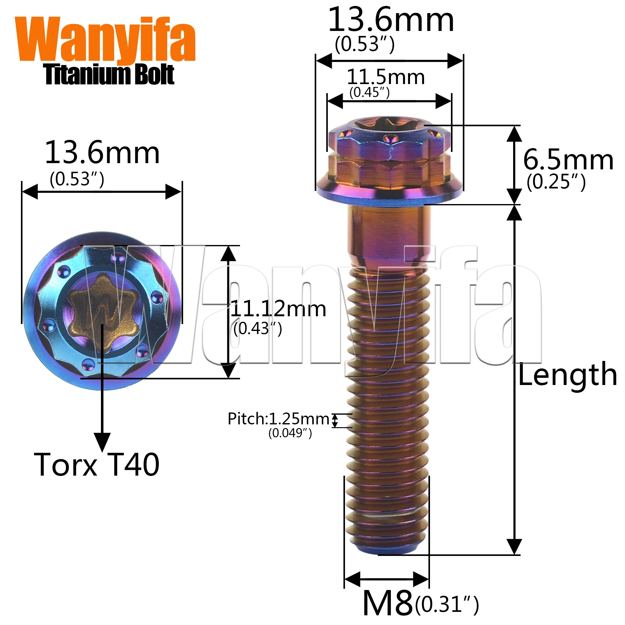 Wanyifa Titanium Bolts MTB Fasteners M8x30/35/40/45/50mm Flange Head Torx Sleeve Ti Screws for Bicycle Accessories 4Pcs