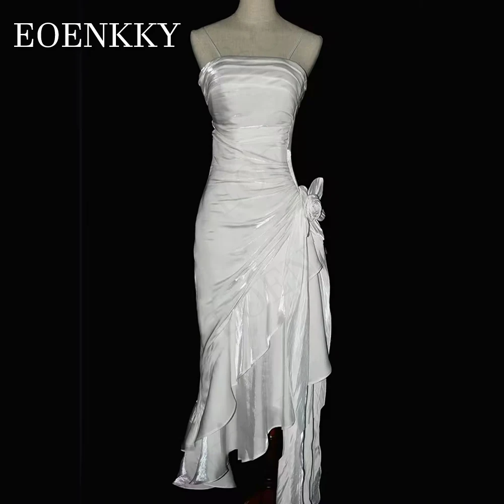 Zeemeermin Hoge Lage Avondjurk Vintage Spaghettibandjes Plooien Verjaardagsjurken Satijn Backless vestidos para eventos especiales Zeemeermin Hoog Laag Avondjurk  Vintage Spaghetti Bandjes Plooien Verjaardag Jurken  Sp