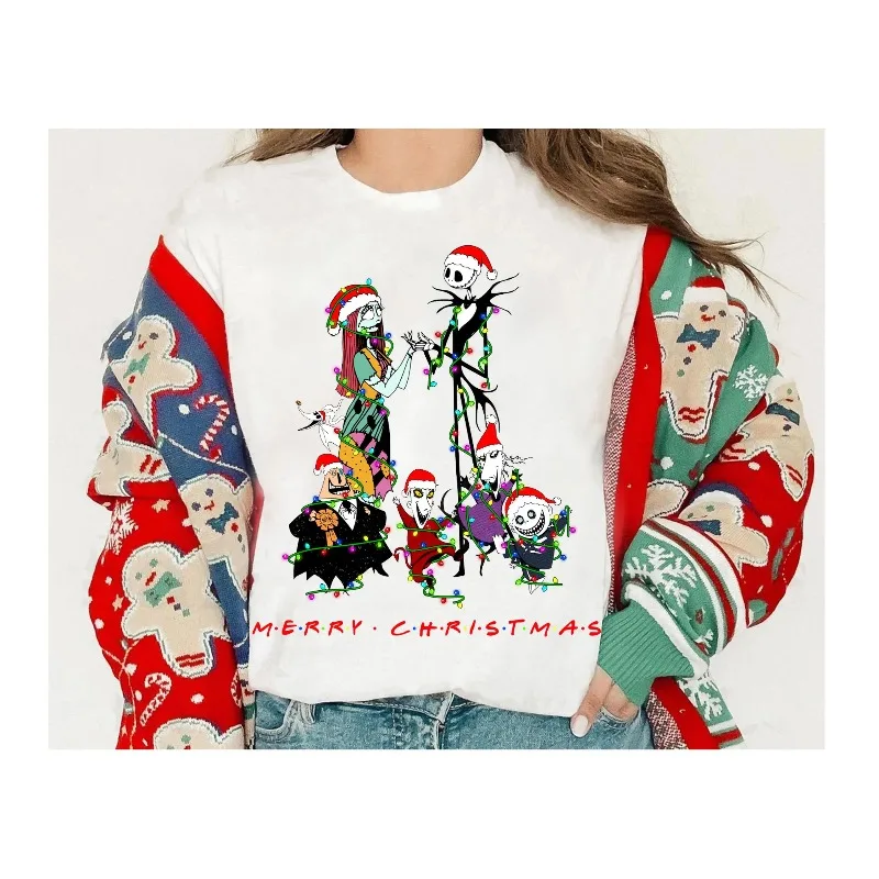 

Рубашка Disney «Кошмар перед Рождеством», Санта Джек Скеллингтон Салли Оogie Boogie Zero Xmas Lights, рубашки Disneyland