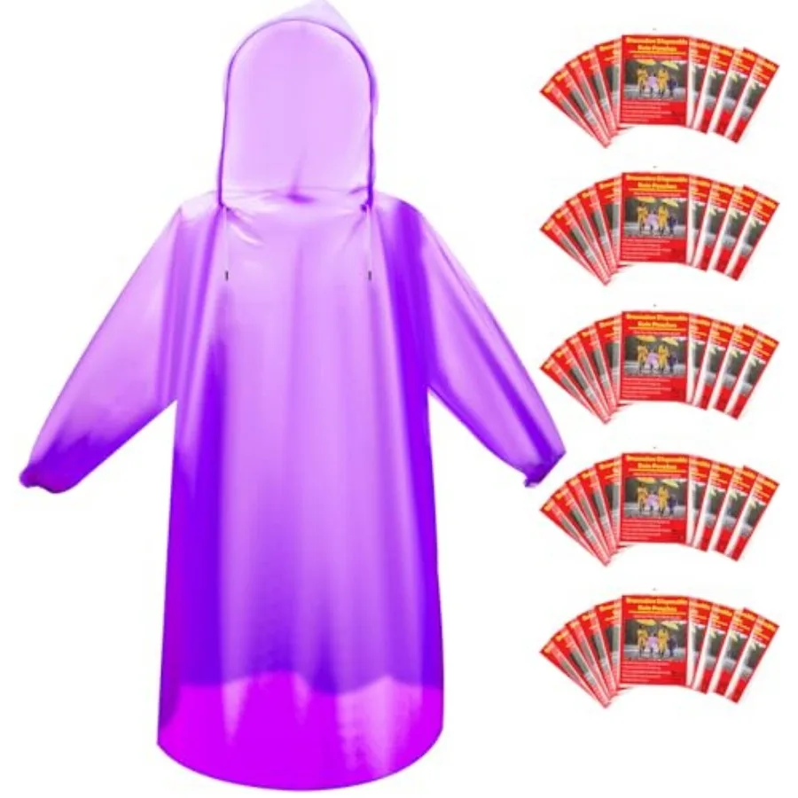 

and and Disposable Rain Ponchos for Adults/Youth, Waterproof PE Raincoats with Drawstring, Camping/Emergency