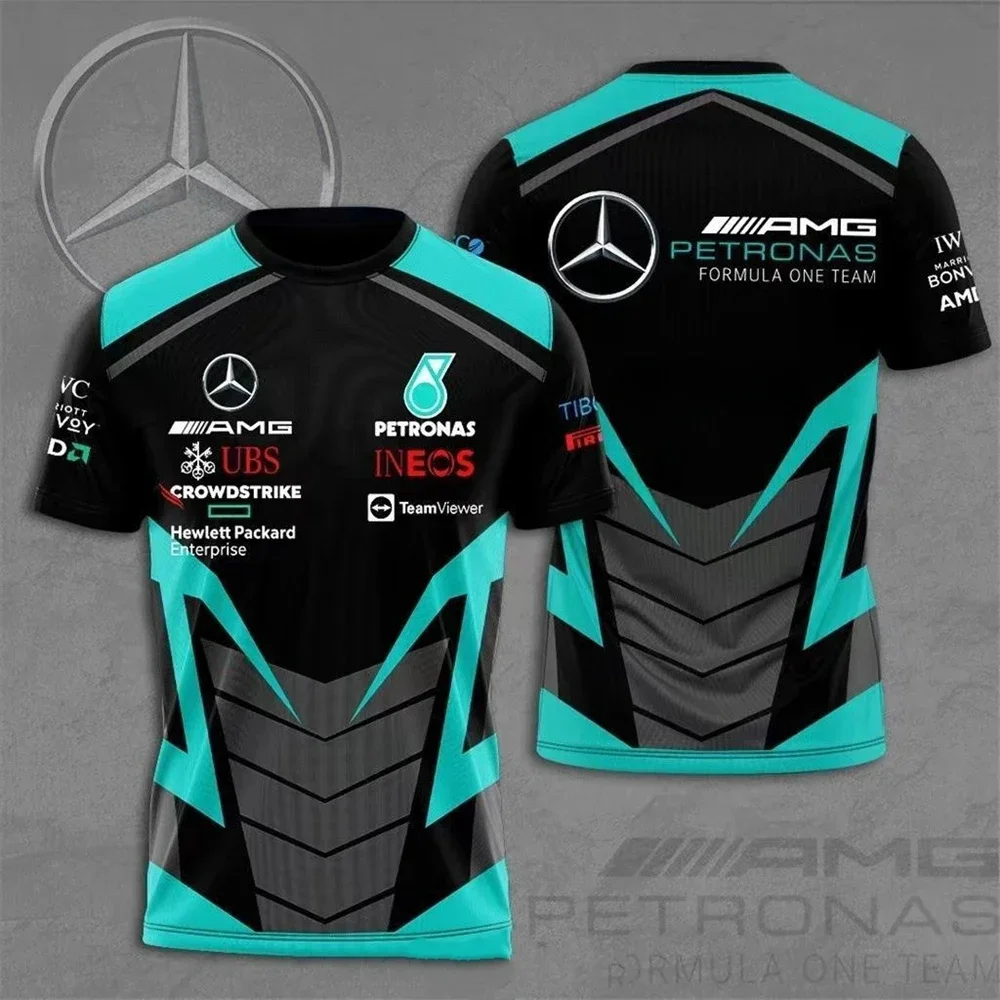 2024 New Mercedes Benz Outdoor Racing Sportswear Men's and Women's Round Neck T-Shirt Casual Short Sleeve Men's Fashion Kids Boy