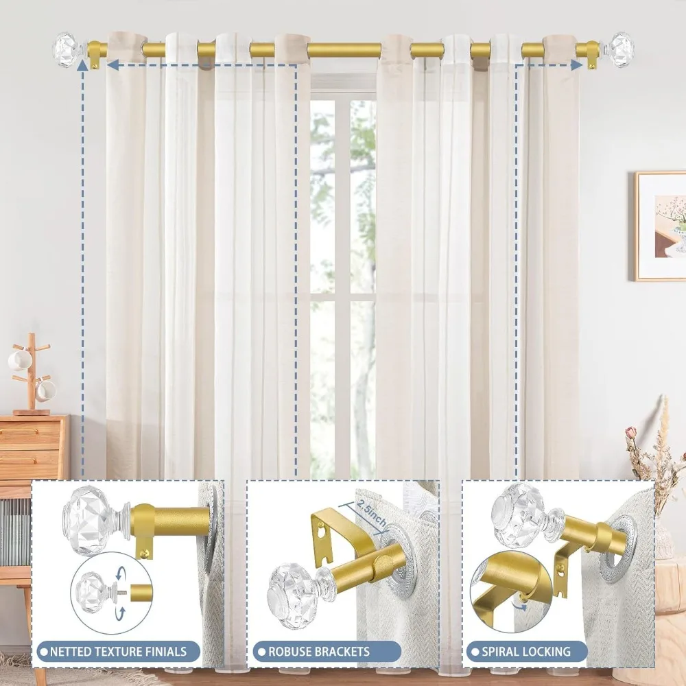 قضبان ستائر قابلة للتعديل شديدة التحمل باللون الذهبي النحاسي لنوافذ مقاس 36-88 بوصة، مناسبة لغرف النوم وغرف المعيشة #2