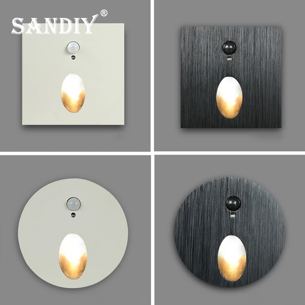 SANDIY Sensor Stair Light Motion Detector Wall Sconce Lamp Round/Square Nightlight with 60mm Box for Ladder Step Bedside Closet