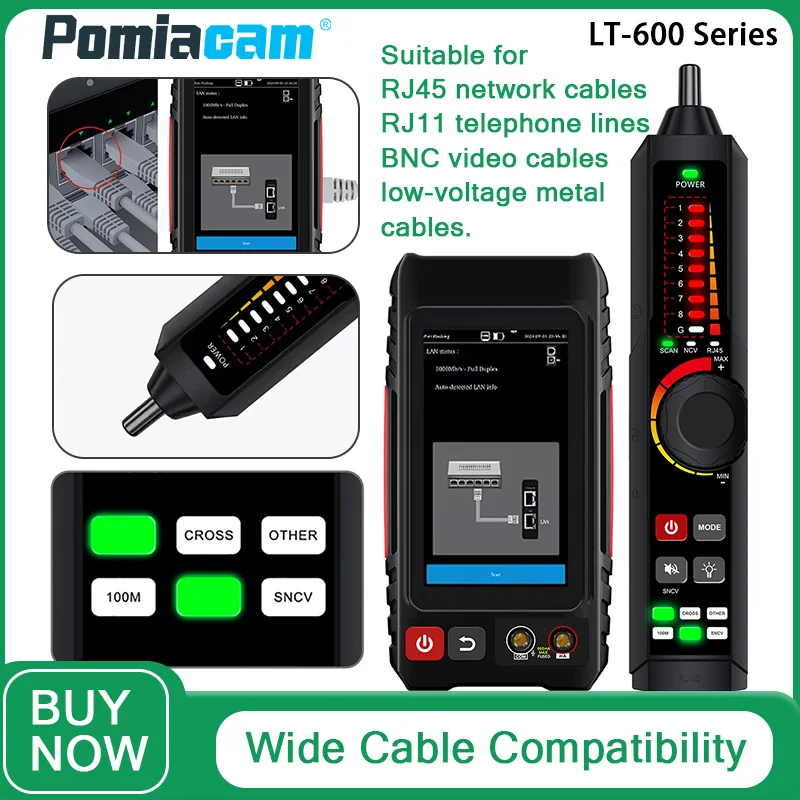 RJ45 Network Cable Tester Multifunction LAN Cable Tracker with PoE Tester IP Scan for Network installation and maintenanceLT-600