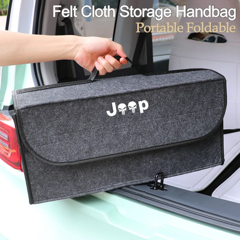 Car Felt Cloth Storage Bag Trunk Organizer Box Folding Tool Case For Jeep Grand Cherokee Wrangler JK Gladiator Compass Renegade