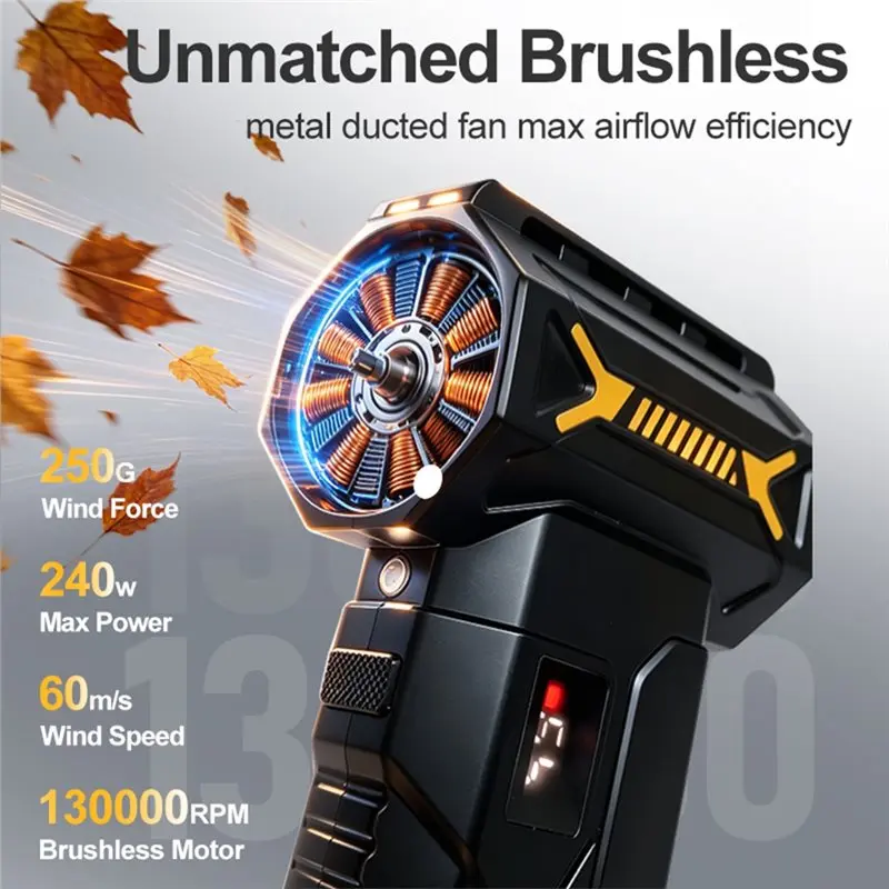 

YANA50I High Speed 130000Rpm Brushless Air Blower HFX-07 250G Blowing Force With LED Light Air Duster For PC Cleaning