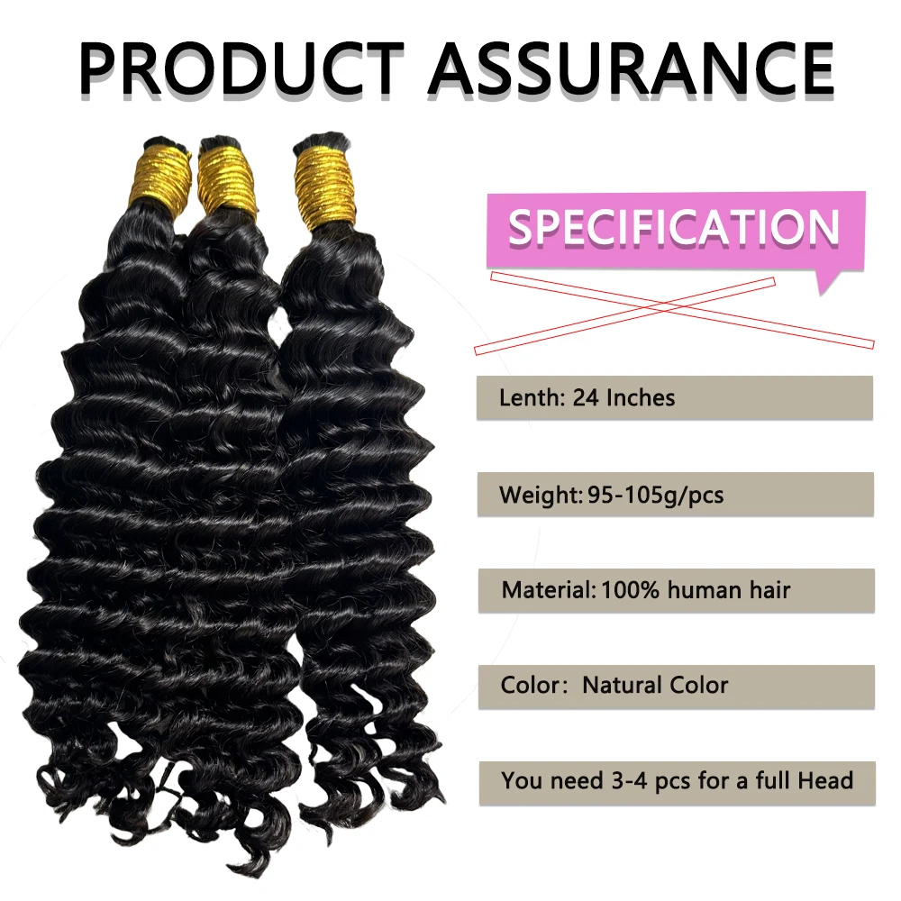 Pasma włosów ludzkich Deep Wave, nieprzetworzone, bez wszywki, prawdziwe włosy Remy, indyjskie kręcone czarne włosy ludzkie Remy, 100% ludzkie włosy do zaplatania, naturalne.