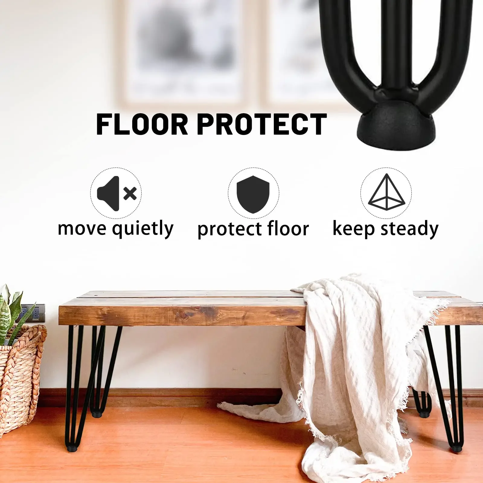 4Pcs Metal Table Legs 3-Rod Hairpin Furniture Legs DIY Home Dining Desk Coffee Table Feet with Rubber Floor Protectors