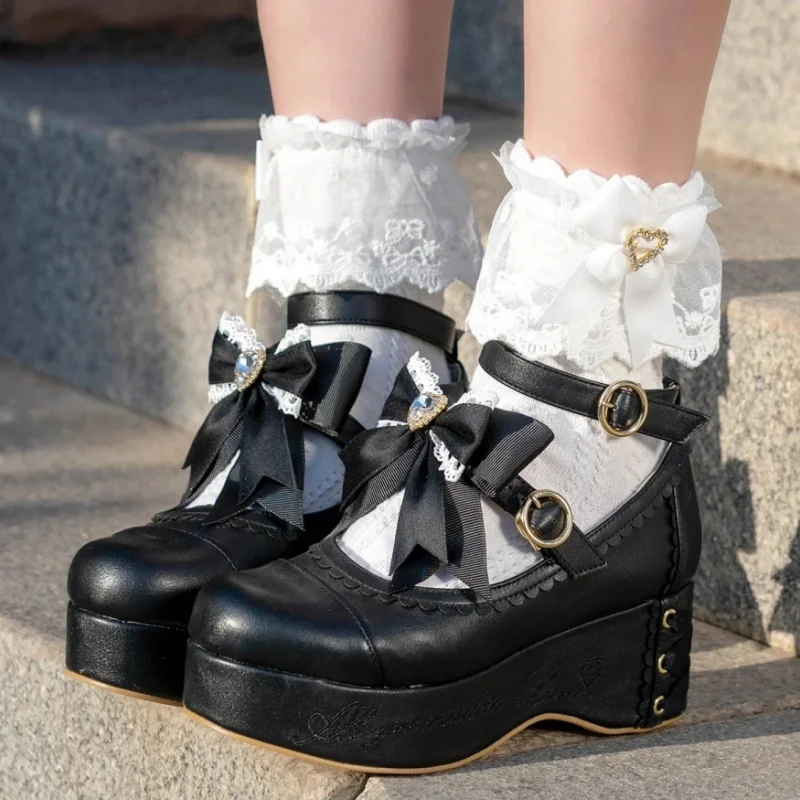 Fashion Women's Spring Autumn Cotton Socks Lolita Lace Stocking Solid Jk Bow Sweet Long Socks Sweet Style Stockings Girls Gift