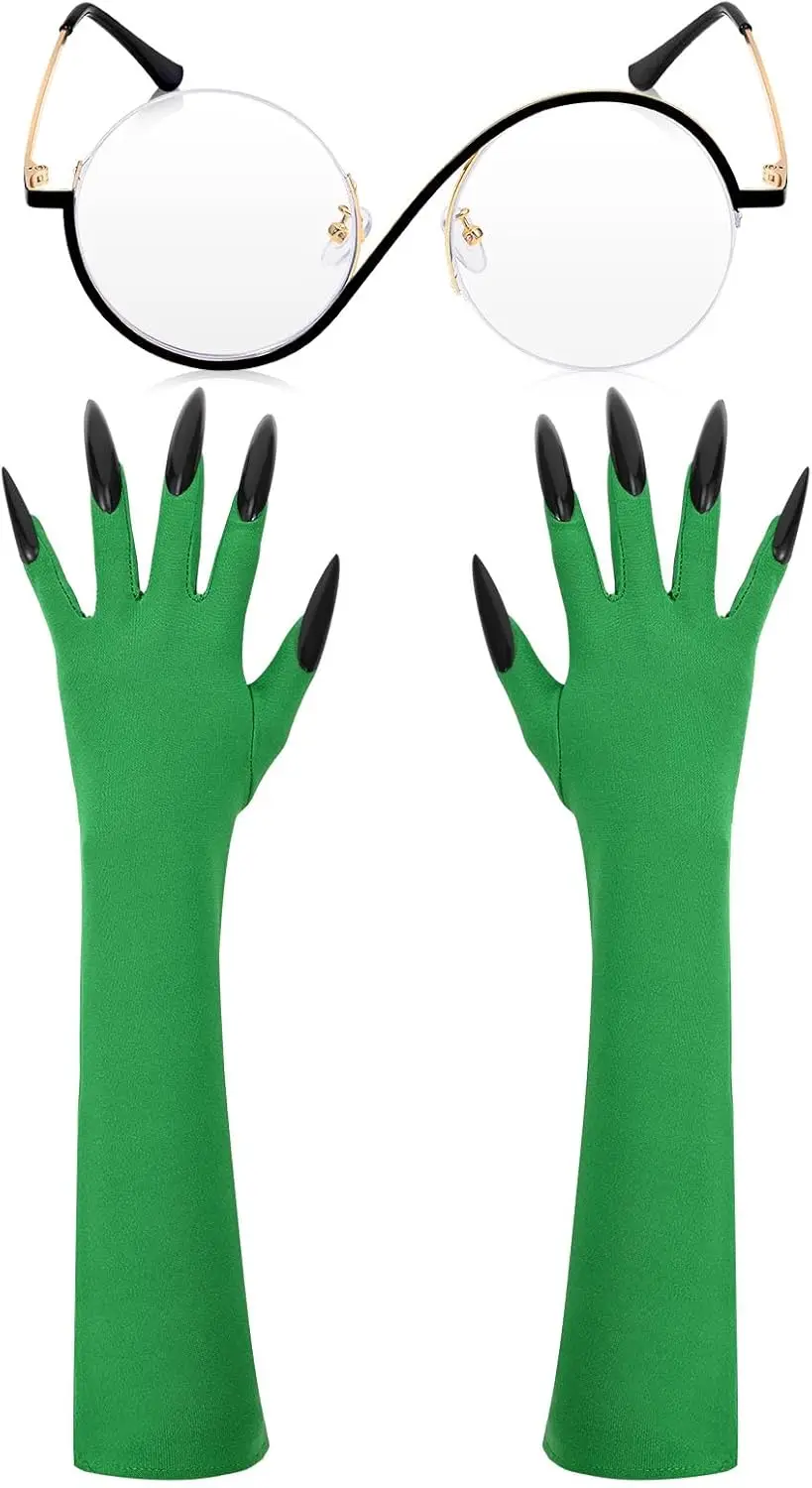 

2Pcs Witch Costume Accessories Witch Green Gloves and Glasses Women Movie Halloween Cosplay Props Role-playing Party Dress up