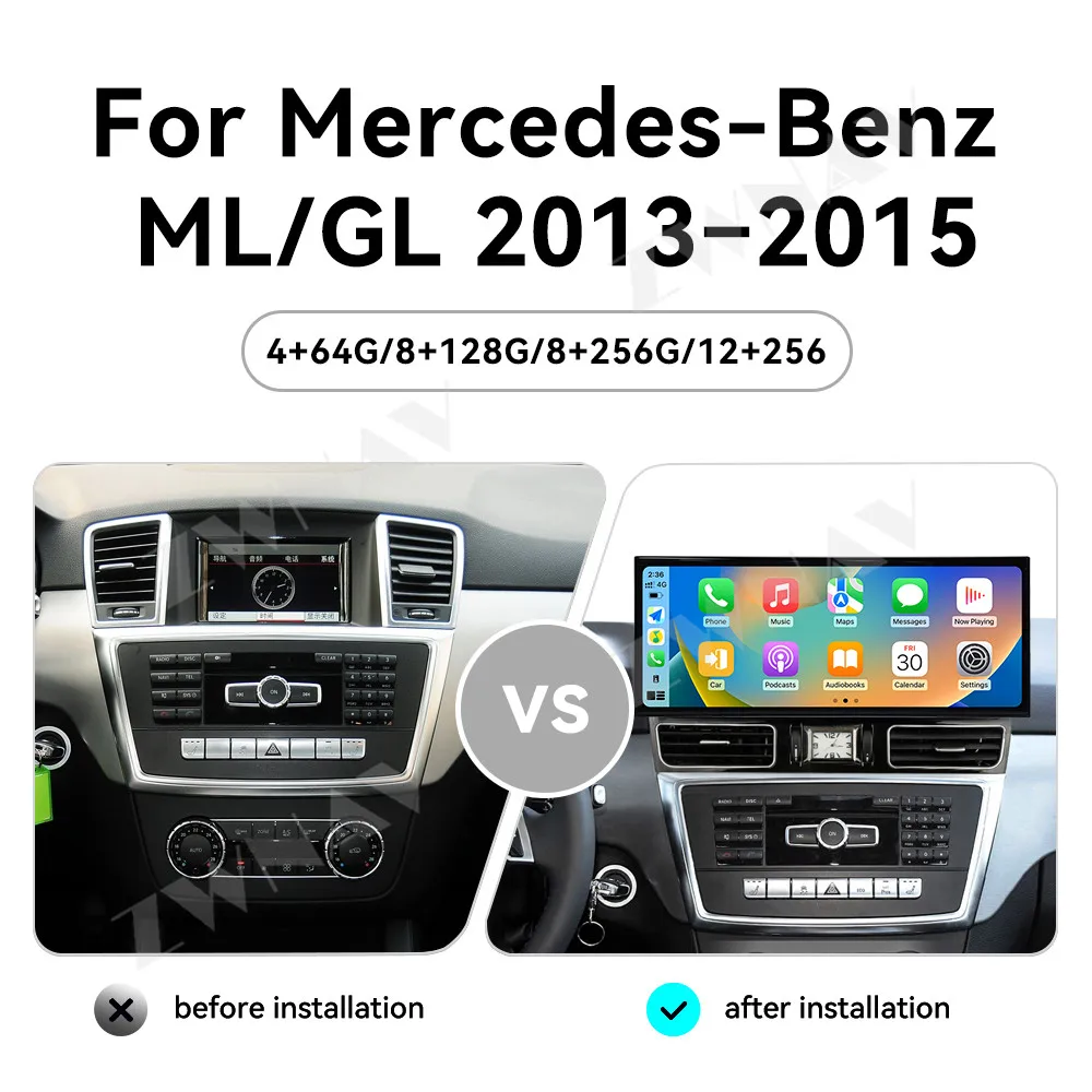 

15,8-дюймовый автомобильный радиоприемник CarPlay QLED Android 14 для Mercedes-Benz ML/GL 2013-2015, GPS-навигация, стерео мультимедийный плеер, головное устройство