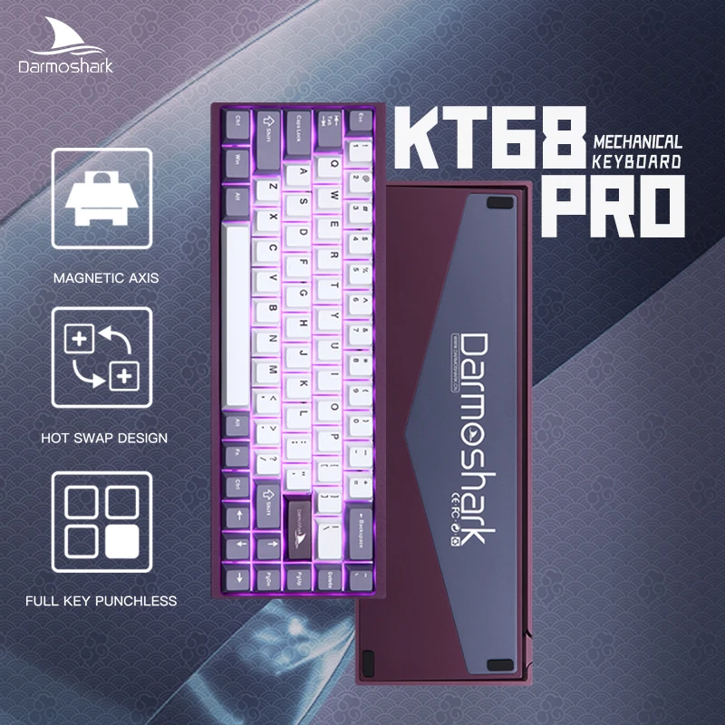 Darmoshark KT68 Pro Gaming Mechanical Keyboard Wire Hot Swap 68 Keys Aluminum Alloy Customized Magnetic Axis Kailh Switch