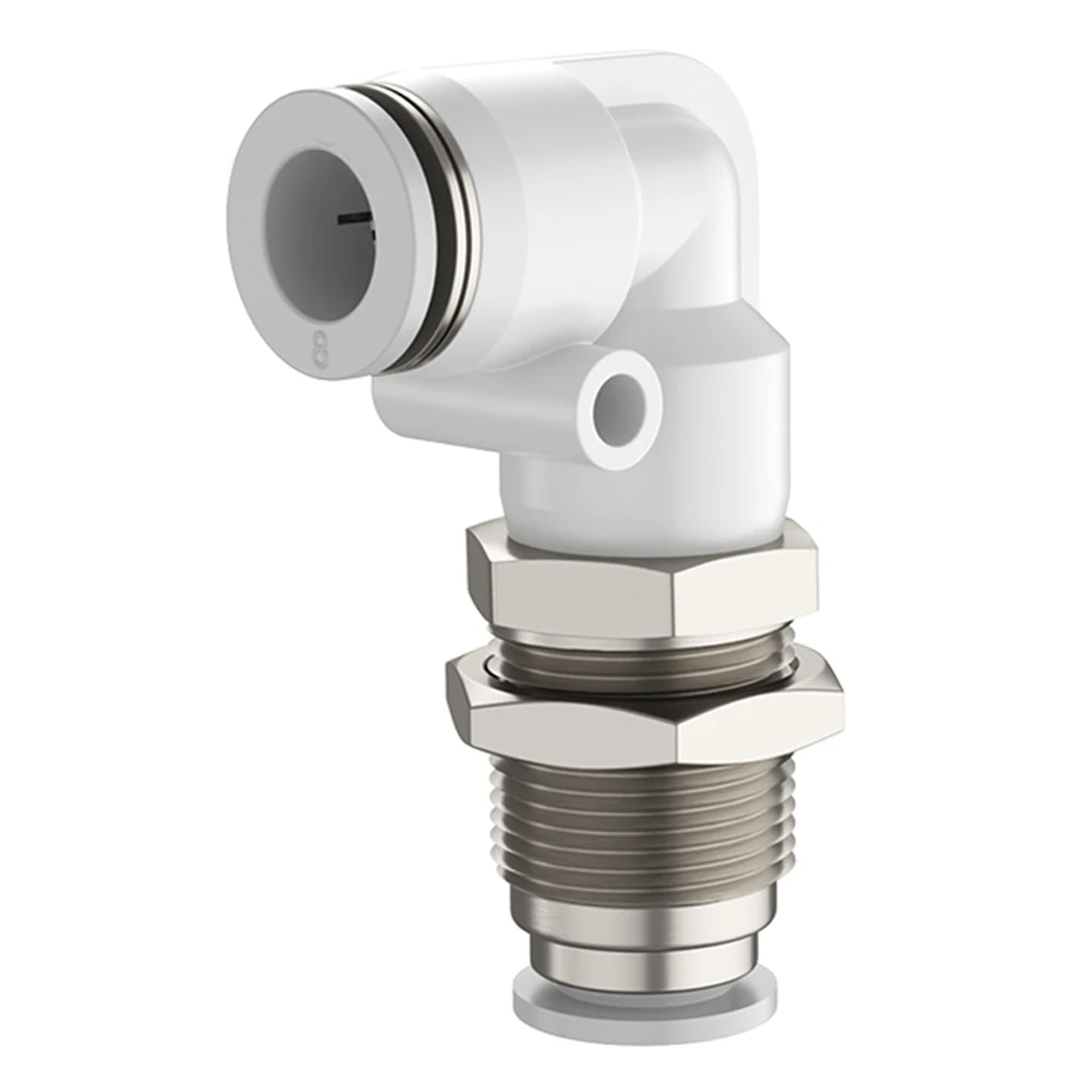 PLM Pneumatic Quick Connector L-shaped Elbow 4mm 6mm 8mm 10mm 12mm PU Hose White Air Connector Copper Baffle Bulkhead Connector