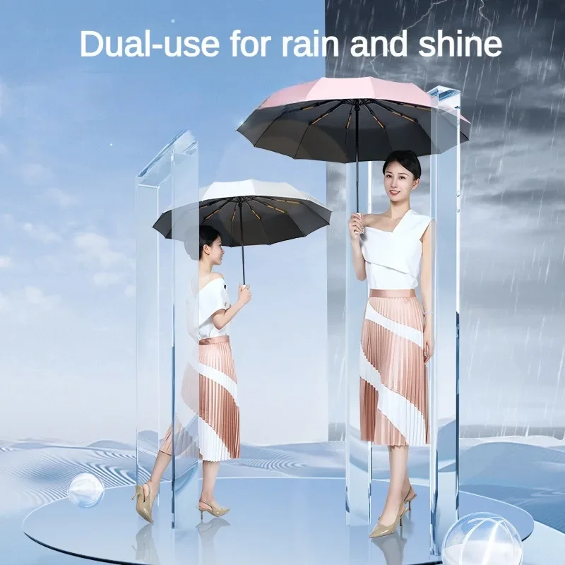 Reinforced Windproof Strong Full Automatic Umbrella Men Women, Folding 12 Double Bone Stormproof Sunproof UV Sun Shade Umbrellas