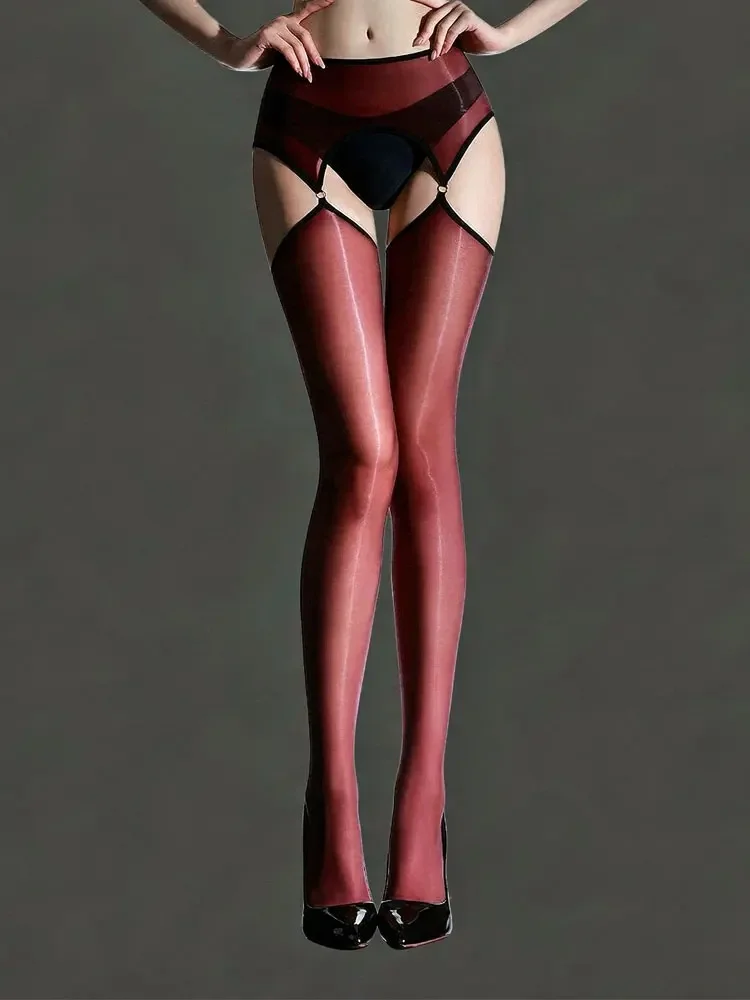 Fashion Ring Connectify Pantyhose Women's Ultrathin Oil Shiny High Elastic Hollow Out Garters With Stocking Package Hip Tights