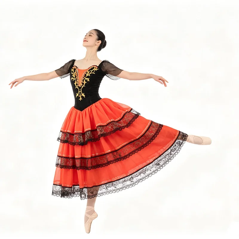 Don Quixote Adult Red Romantic Tutu Spanish Kitri Ballet Dress women Professional Tutu Ballet Spanish Dance Costume for girls