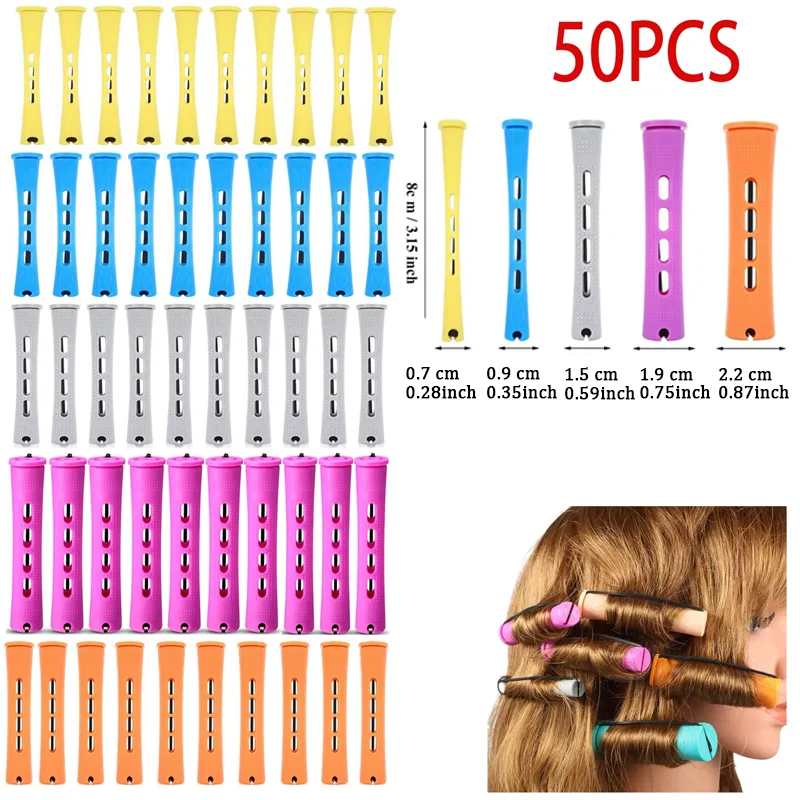 50pcs 5Sizes Hair Rollers Hair Perm Rods Set Curlers Cold Wave Rods For Women Long Short Hair DIY Hairdressing Styling Tools